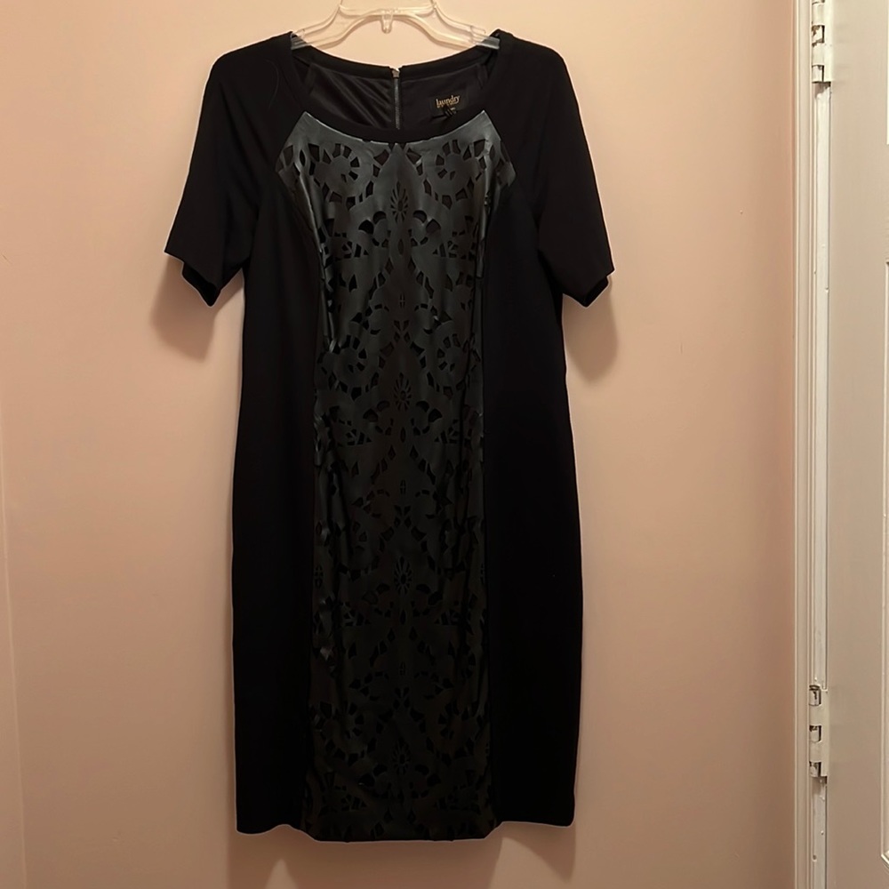 Black lace pleather front detail Dress